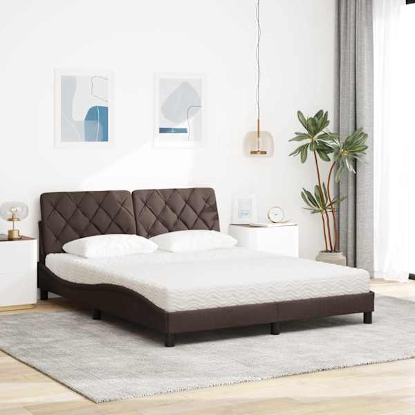 Voodiraam koos madratsiga, tumepruun, 160 × 200 cm, kangas — mudel 3310751