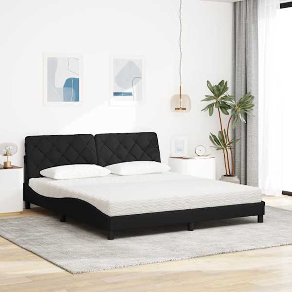 Voodiraam koos madratsiga, must, 180 × 200 cm, kangas — mudel 3310757
