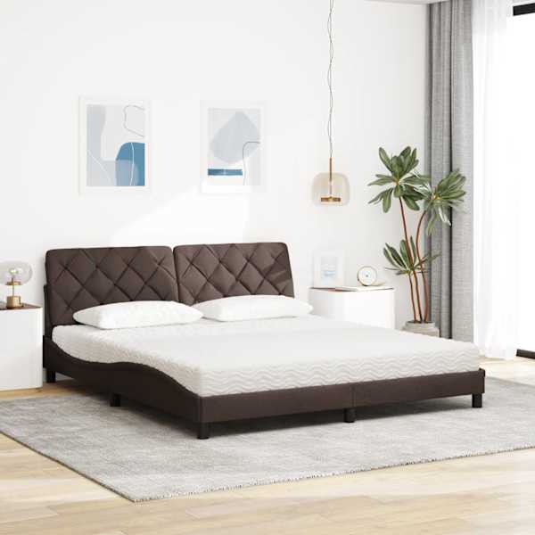 Voodiraam koos madratsiga, tumepruun, 180 × 200 cm, kangas — mudel 3310758