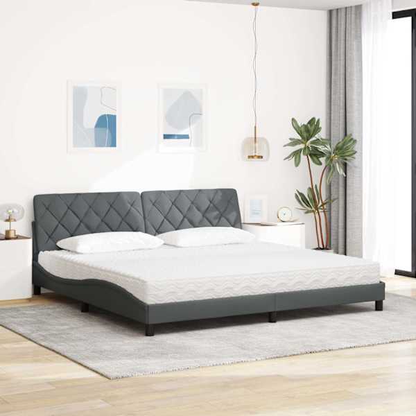 Voodiraam koos madratsiga, tumehall, 200 × 200 cm, kangas — mudel 3310763
