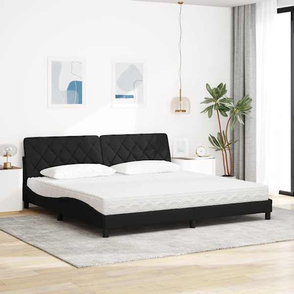 Voodiraam koos madratsiga, must, 200 × 200 cm, kangas — mudel 3310764