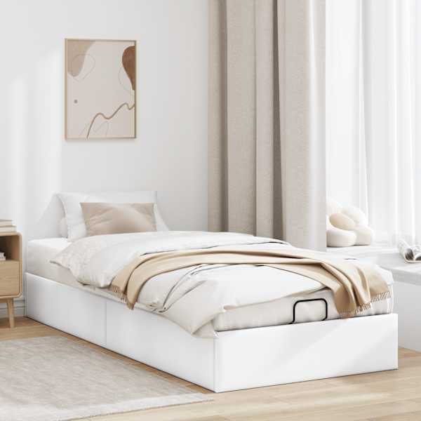 Voodiraam, valge, 90 × 190 cm, kunstnahk — mudel 3310775
