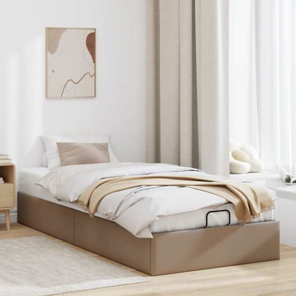 Voodiraam, cappuccino, 100 × 200 cm, kunstnahk — mudel 3310788
