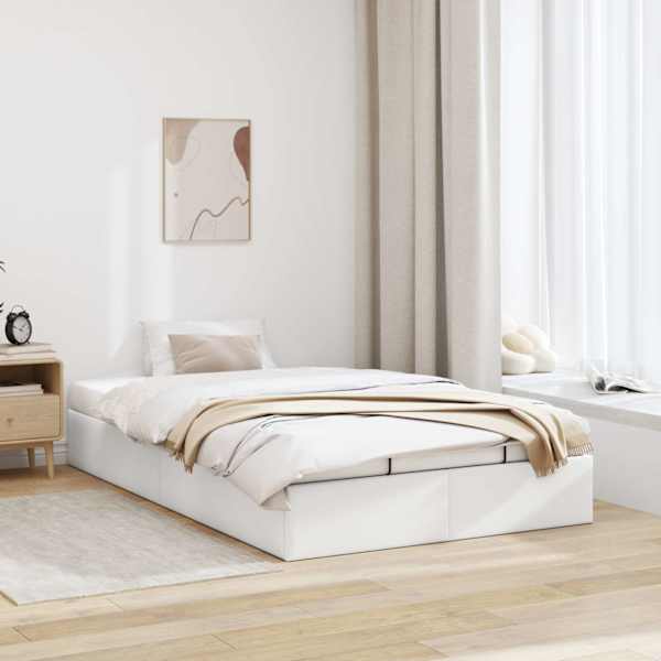 Voodiraam, valge, 120 × 190 cm, kunstnahk — mudel 3310790