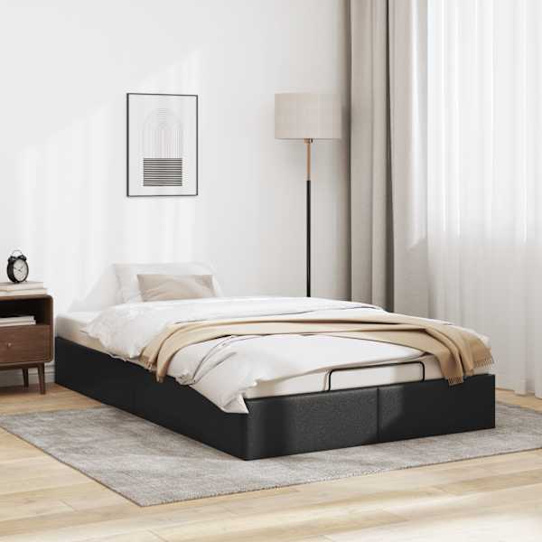Voodiraam, must, 120 × 200 cm, kunstnahk — mudel 3310794