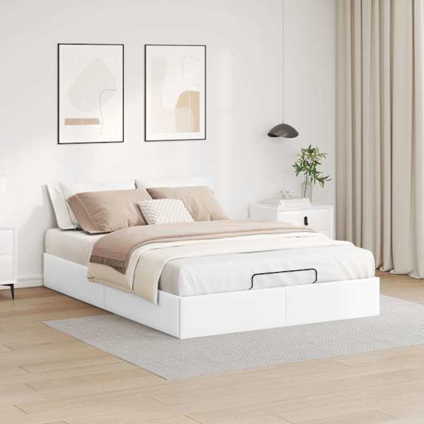 Voodiraam, valge, 140 × 200 cm, kunstnahk — mudel 3310805