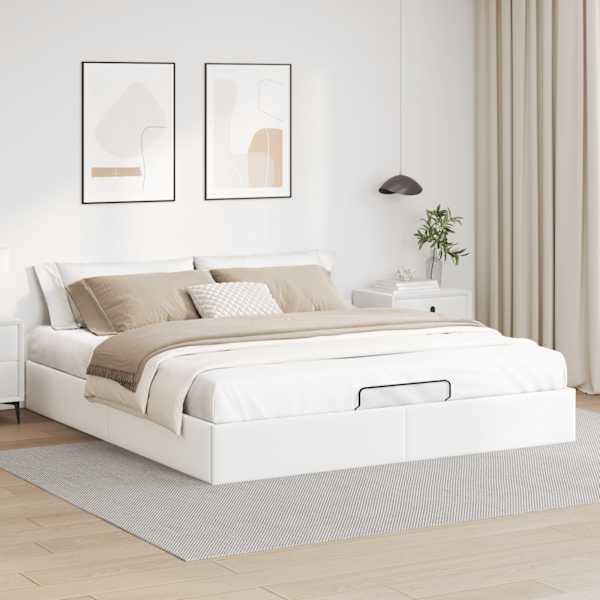 Voodiraam, valge, 160 × 200 cm, kunstnahk — mudel 3310810