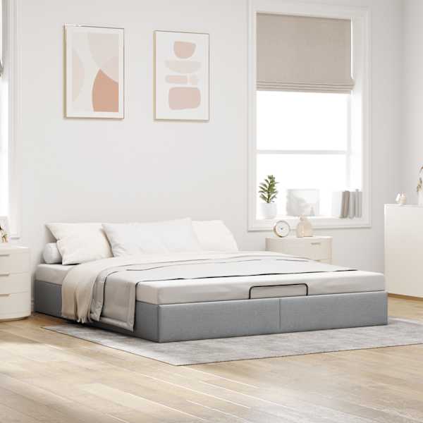 Voodiraam, helehall, 180 × 200 cm, kangas — mudel 3310896