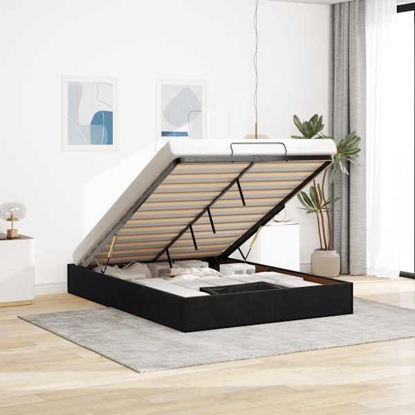 Voodiraam, must, 140 × 190 cm, samet — mudel 3310963