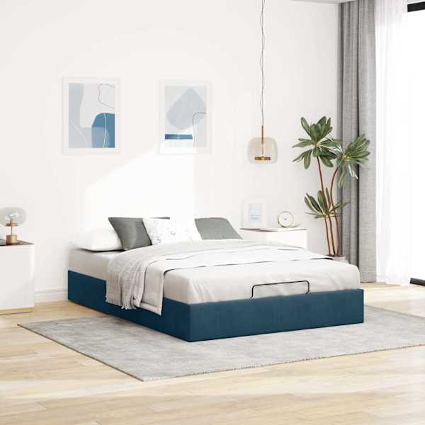 Voodiraam, tumesinine, 140 × 190 cm, samet — mudel 3310965