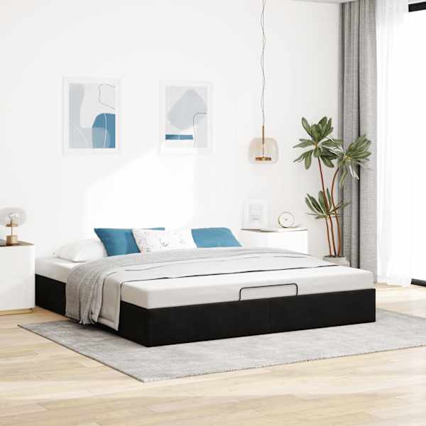 Voodiraam, must, 200 × 200 cm, samet — mudel 3310987