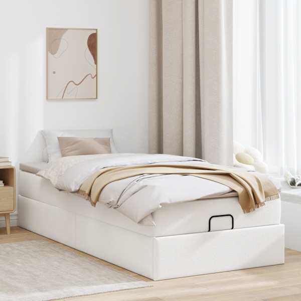 Voodiraam koos madratsiga, valge, 100 × 200 cm, kunstnahk — mudel 3311022