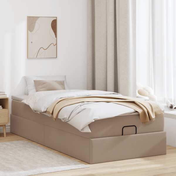 Voodiraam koos madratsiga, cappuccino, 100 × 200 cm, kunstnahk — mudel 3311025