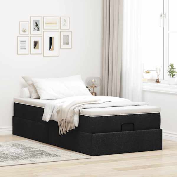 Voodiraam koos madratsiga, must, 100 × 200 cm, kangas — mudel 3311087