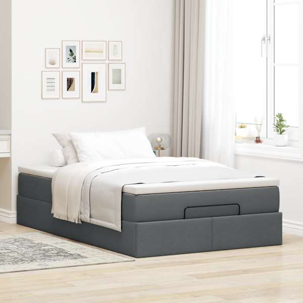 Voodiraam koos madratsiga, tumehall, 120 × 190 cm, kangas — mudel 3311093