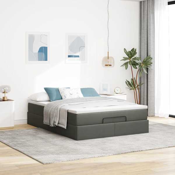Voodiraam koos madratsiga, tumehall, 140 × 190 cm, kangas — mudel 3311107