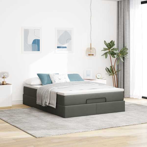 Voodiraam koos madratsiga, tumehall, 140 × 200 cm, kangas — mudel 3311114