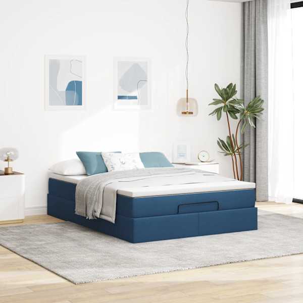 Voodiraam koos madratsiga, sinine, 140 × 200 cm, kangas — mudel 3311119
