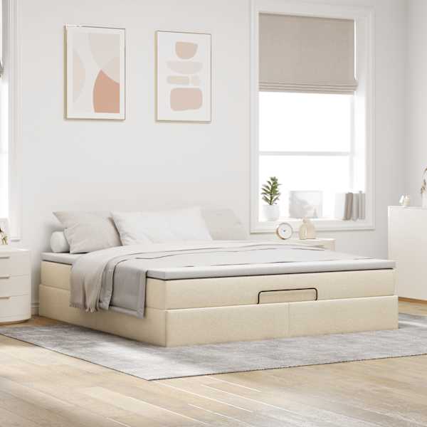 Voodiraam koos madratsiga, kreemjasvalge, 160 × 200 cm, kangas — mudel 3311125