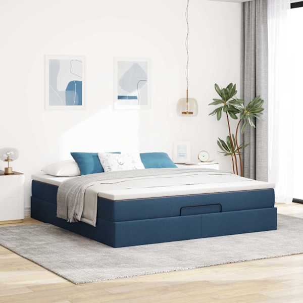Voodiraam koos madratsiga, sinine, 180 × 200 cm, kangas — mudel 3311133