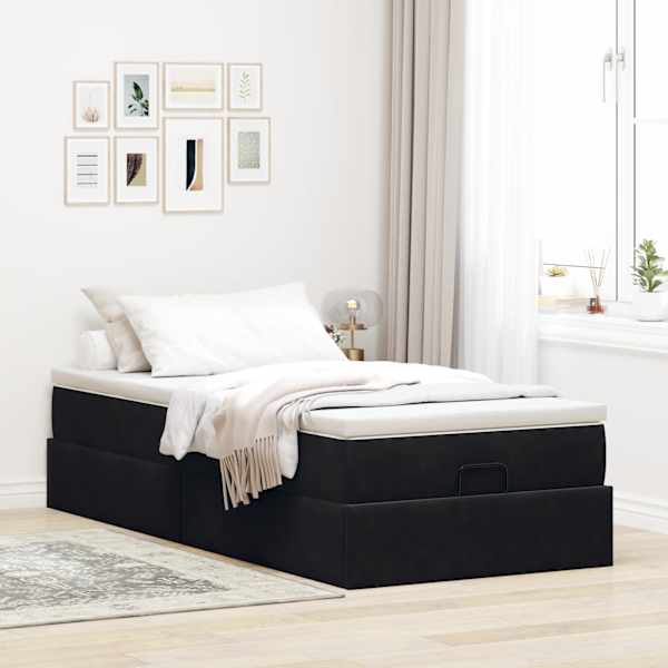 Voodiraam koos madratsiga, must, 80 × 200 cm, samet