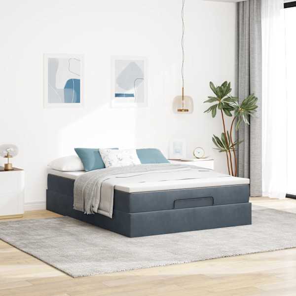 Voodiraam koos madratsiga, tumehall, 140 × 200 cm, samet — mudel 3311190