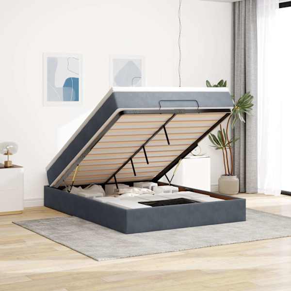 Voodiraam koos madratsiga, tumehall, 140 × 200 cm, samet — mudel 3311190