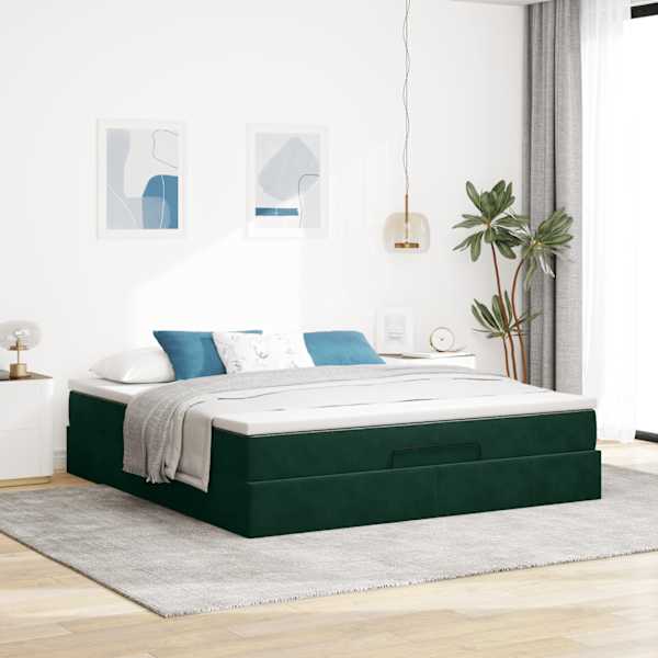 Voodiraam koos madratsiga, tumeroheline, 160 × 200 cm, samet — mudel 3311198