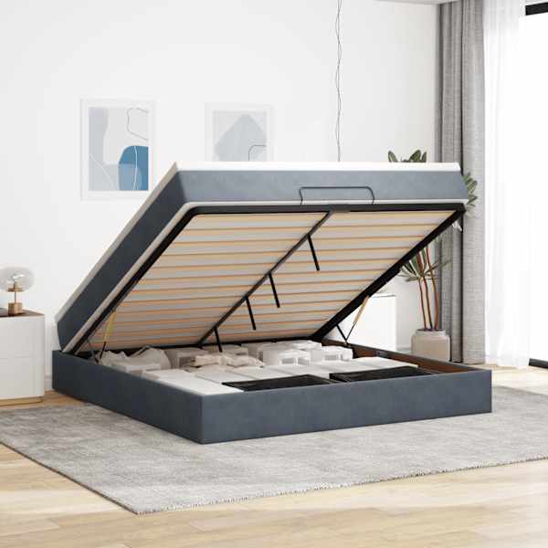 Voodiraam koos madratsiga, tumehall, 180 × 200 cm, samet — mudel 3311202