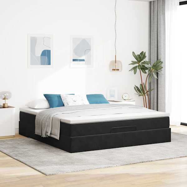 Voodiraam koos madratsiga, must, 180 × 200 cm, samet — mudel 3311203