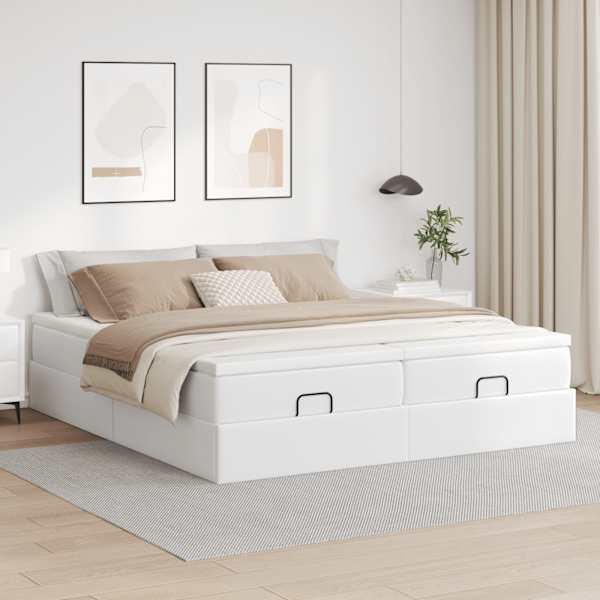 Voodiraam koos 2 madratsiga, 2 voodiraami, valge, 180 × 200 cm, kunstnahk — mudel 3311225