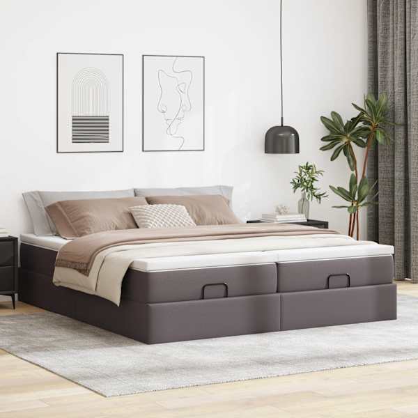 Voodiraam koos 2 madratsiga, 2 voodiraami, hall, 180 × 200 cm, kunstnahk — mudel 3311227