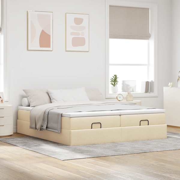 Voodiraam koos 2 madratsiga, 2 voodiraami, kreemjasvalge, 160 × 200 cm, kangas — mudel 3311239