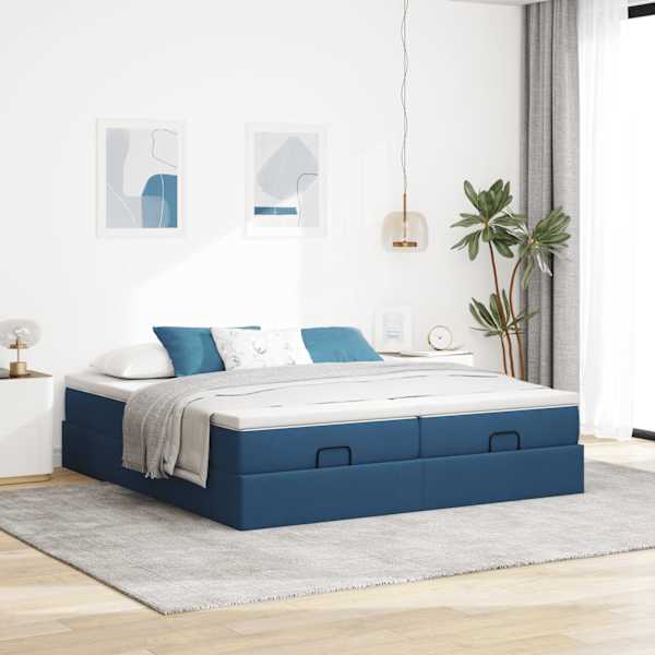 Voodiraam koos 2 madratsiga, 2 voodiraami, sinine, 160 × 200 cm, kangas — mudel 3311240