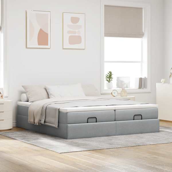 Voodiraam koos 2 madratsiga, 2 voodiraami, helehall, 180 × 200 cm, kangas — mudel 3311241
