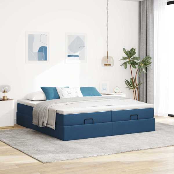 Voodiraam koos 2 madratsiga, 2 voodiraami, sinine, 180 × 200 cm, kangas