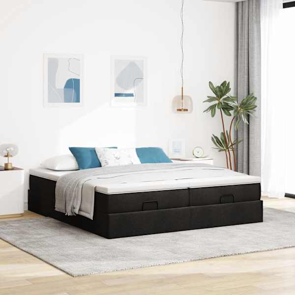 Voodiraam koos 2 madratsiga, 2 voodiraami, must, 200 × 200 cm, kangas — mudel 3311250