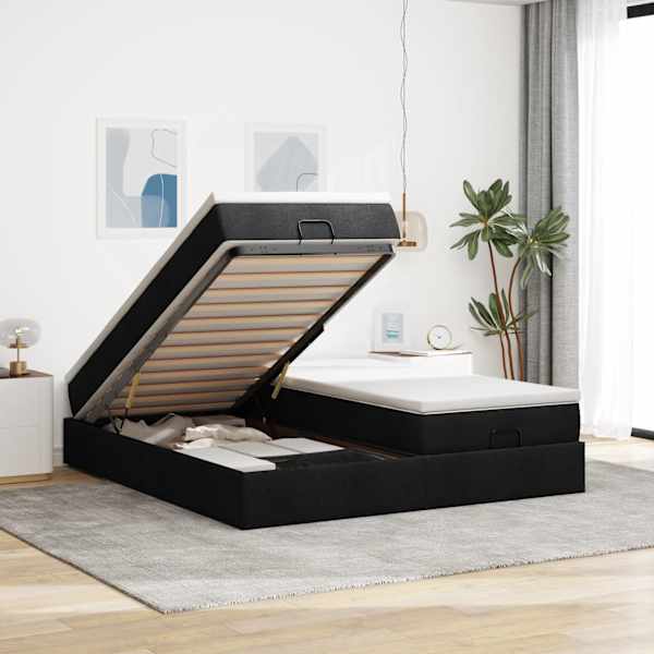 Voodiraam koos 2 madratsiga, 2 voodiraami, must, 200 × 200 cm, kangas — mudel 3311250