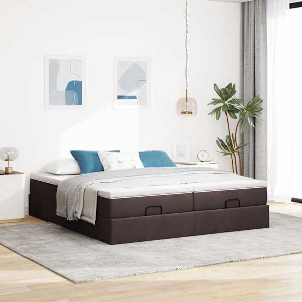 Voodiraam koos 2 madratsiga, 2 voodiraami, tumepruun, 200 × 200 cm, kangas — mudel 3311251
