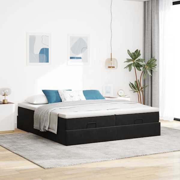 Voodiraam koos 2 madratsiga, 2 voodiraami, must, 160 × 200 cm, samet