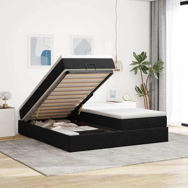 Voodiraam koos 2 madratsiga, 2 voodiraami, must, 160 × 200 cm, samet