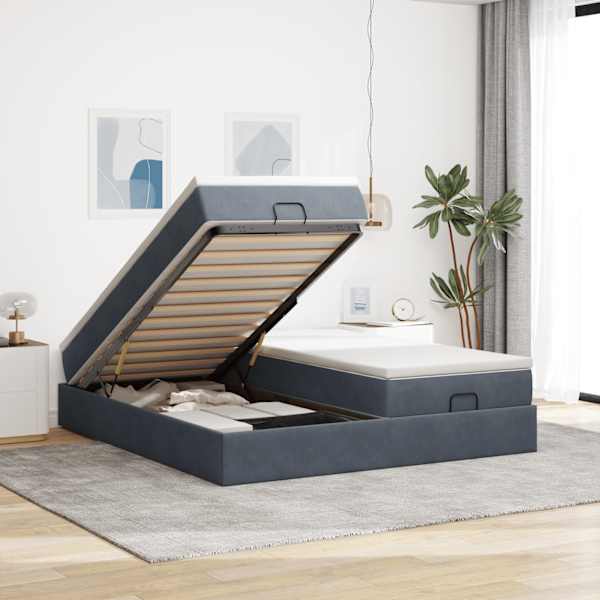 Voodiraam koos 2 madratsiga, 2 voodiraami, tumehall, 180 × 200 cm, samet — mudel 3311262