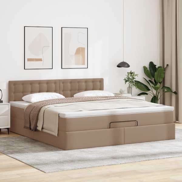 Voodiraam peatsiga koos madratsiga, cappuccino, 160 × 200 cm, kunstnahk — mudel 3311317