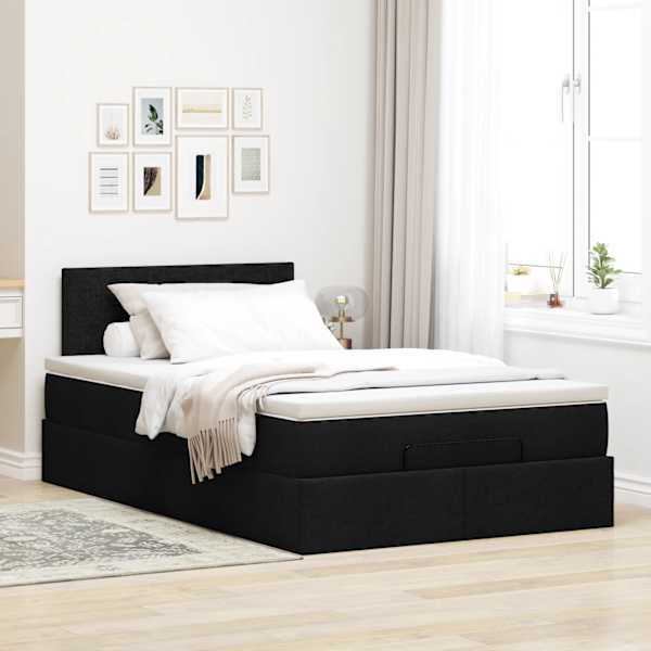 Voodiraam peatsiga koos madratsiga, must, 120 × 190 cm, kangas — mudel 3311361