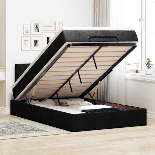 Voodiraam peatsiga koos madratsiga, must, 120 × 190 cm, kangas — mudel 3311361