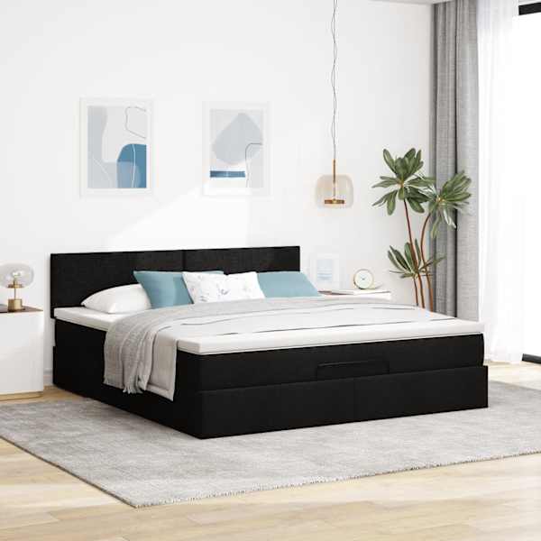 Voodiraam peatsiga koos madratsiga, must, 160 × 200 cm, kangas — mudel 3311389