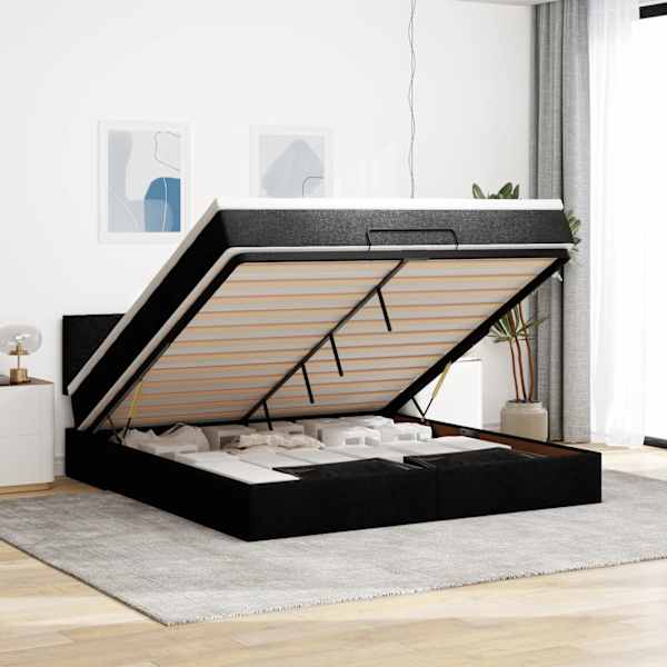 Voodiraam peatsiga koos madratsiga, must, 160 × 200 cm, kangas — mudel 3311389