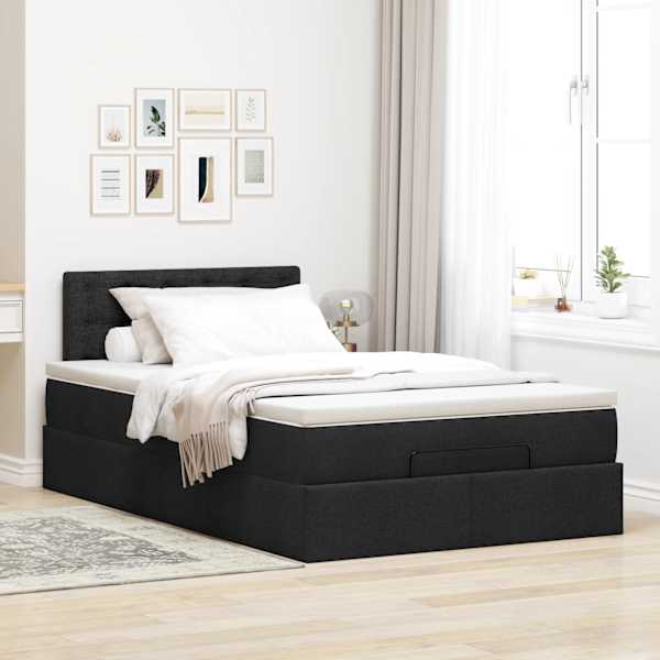 Voodiraam peatsiga koos madratsiga, must, 120 × 190 cm, kangas — mudel 3311610
