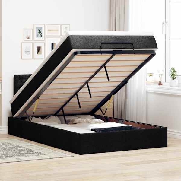 Voodiraam peatsiga koos madratsiga, must, 120 × 190 cm, kangas — mudel 3311610