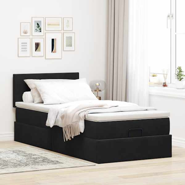 Voodiraam peatsiga koos madratsiga, must, 90 × 190 cm, samet — mudel 3311671